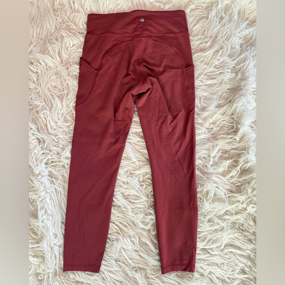 Lululemon High Rise Leggings Rust Red 25” Size 8 Side Pocket Athleisure